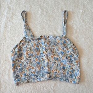 Blue Smocked Crop Tank Top